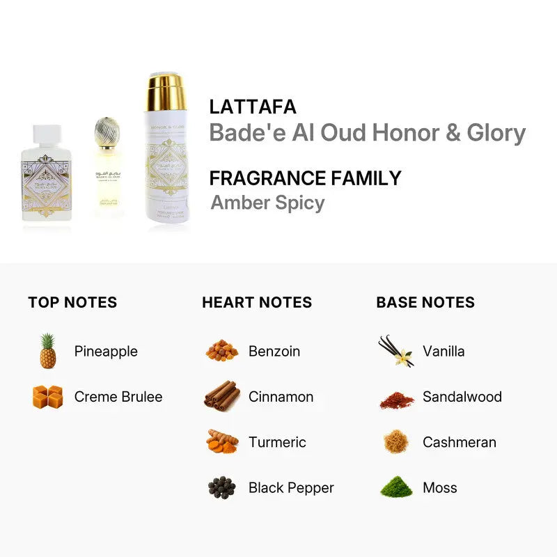 Bade'e Oud Honor and Glory de Lattafa Unisex (Set de regalo de 3 piezas)