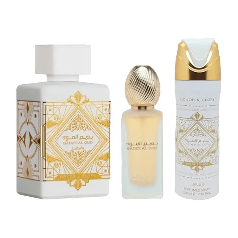 Bade'e Oud Honor and Glory de Lattafa Unisex (Set de regalo de 3 piezas)