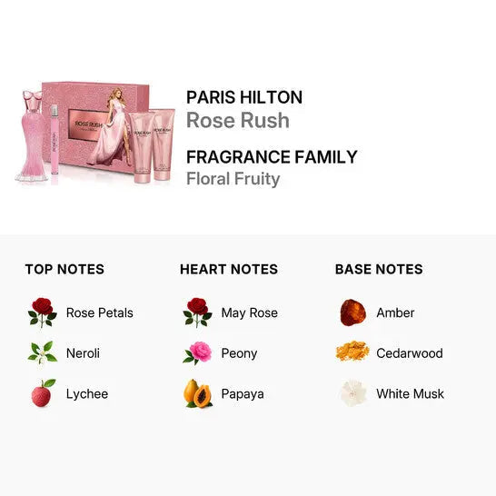 Set de 4 piezas Rose Rush de Paris Hilton, EDP en spray de 3.4 oz para mujer